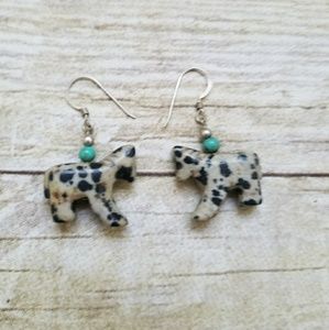 Boho gemstone coyote earrings